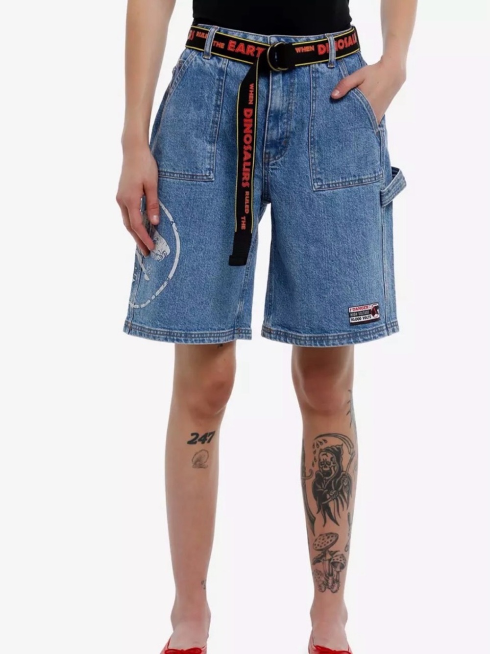 Her Universe Blue Denim High-Waist Women's Shorts with Black & Red Belt